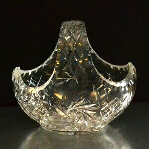 Vintage Cut Crystal Basket With Handle Room Decor Accent